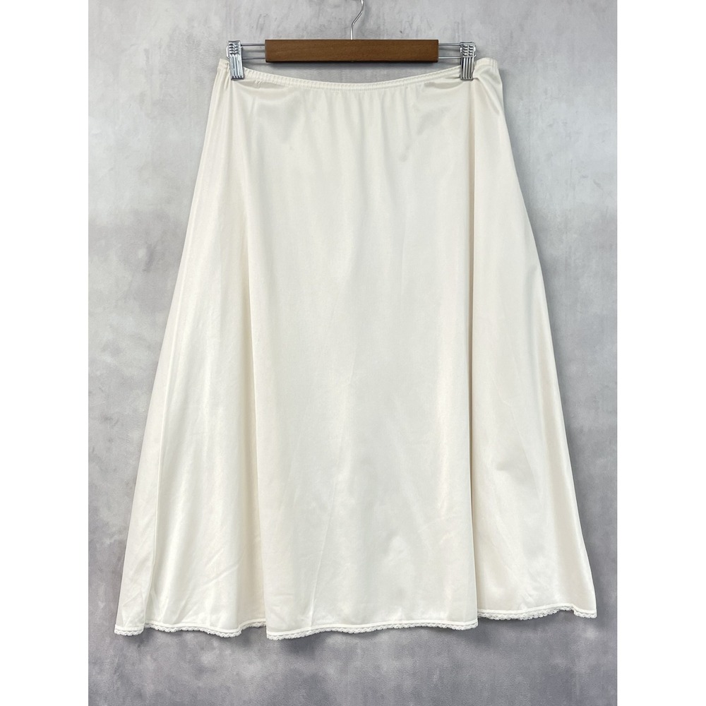 Vintage Vassarette Women Half Slip Skirt Size L Cream Lace Trim Minimal Coquette